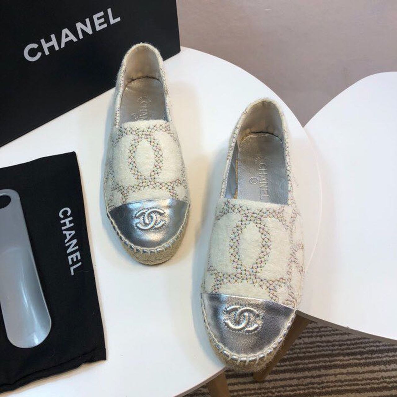 Chanel Wool and Lambskin Toe Espadrilles Spring/Summer Collection Act 2 White Multi/Silver