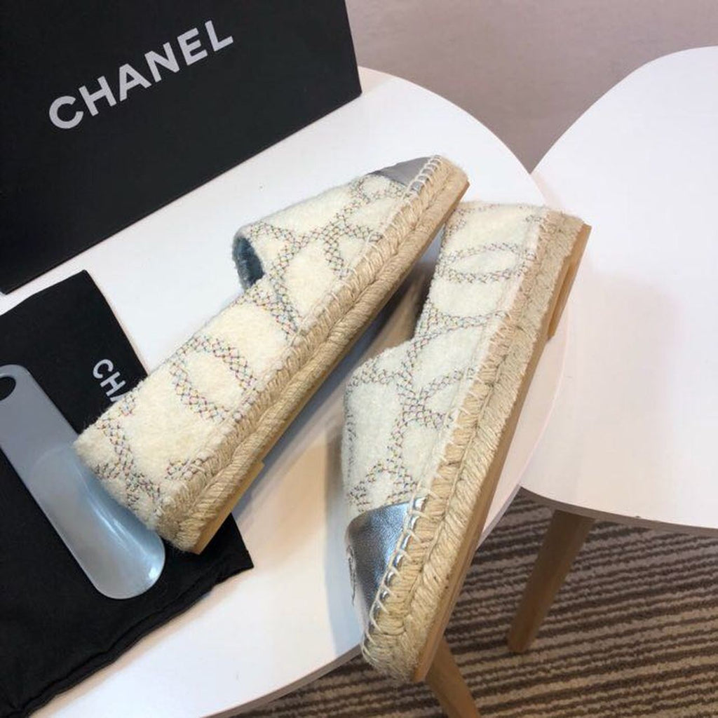 Chanel Wool and Lambskin Toe Espadrilles Spring/Summer Collection Act 2 White Multi/Silver