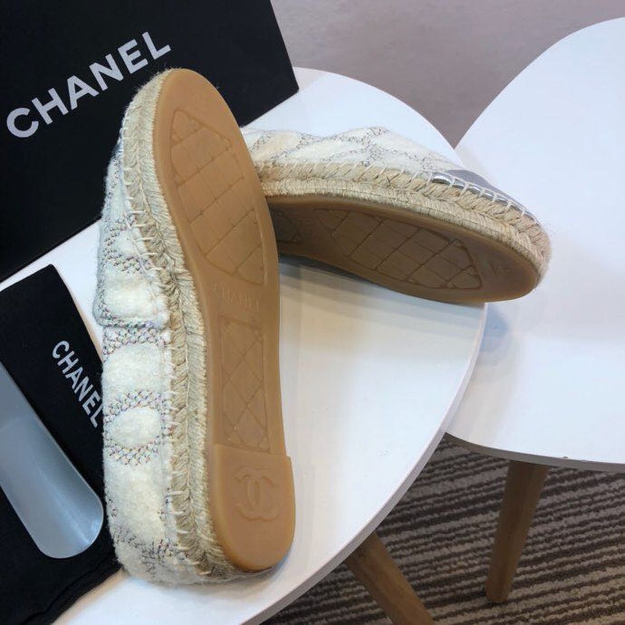 Chanel Wool and Lambskin Toe Espadrilles Spring/Summer Collection Act 2 White Multi/Silver