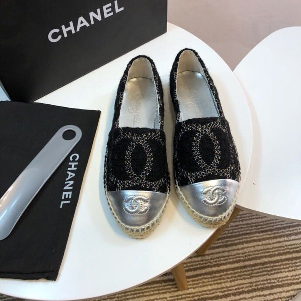 Chanel Wool and Lambskin Toe Espadrilles Spring/Summer Collection Act 2 Black/Silver