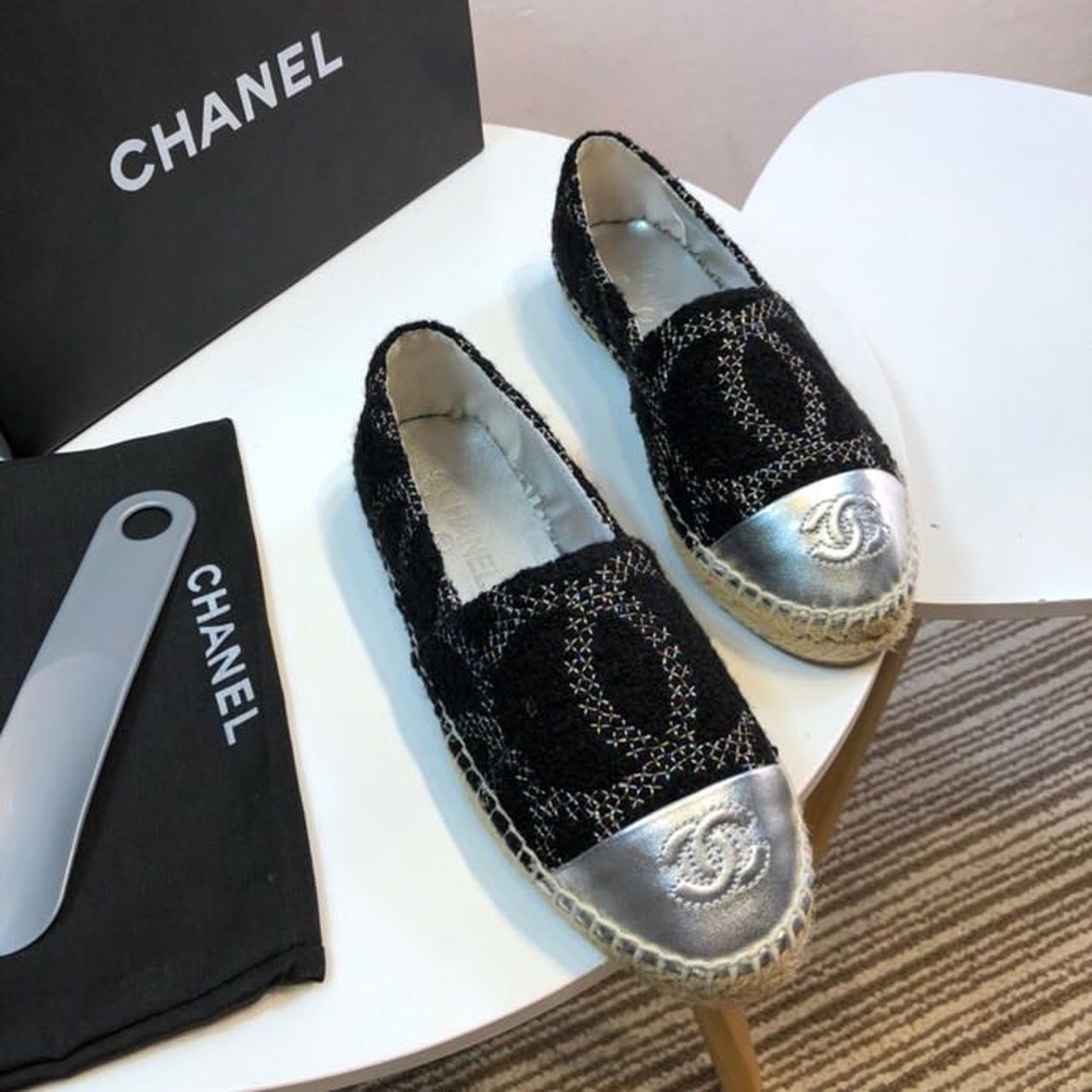Chanel Wool and Lambskin Toe Espadrilles Spring/Summer Collection Act 2 Black/Silver