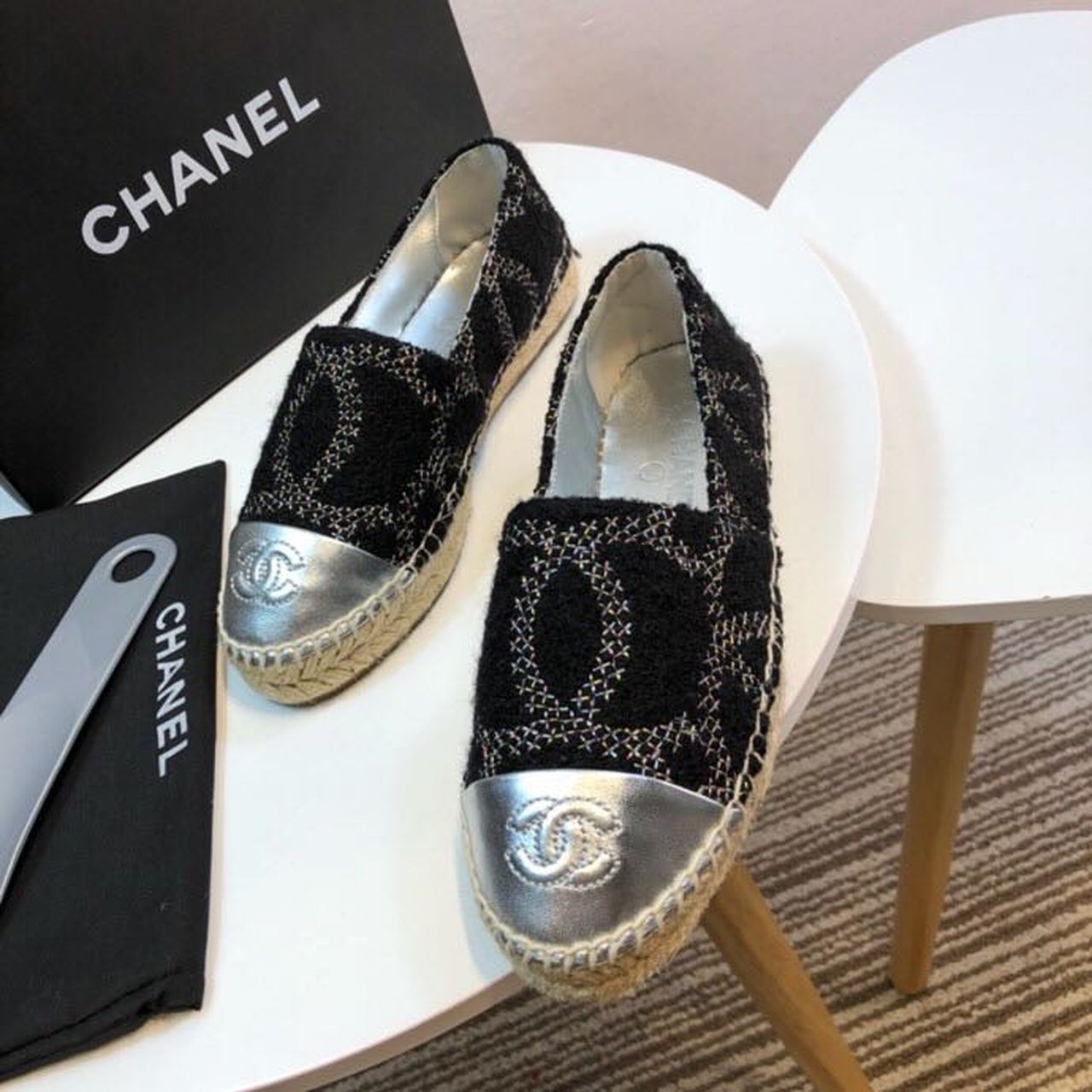 Chanel Wool and Lambskin Toe Espadrilles Spring/Summer Collection Act 2 Black/Silver