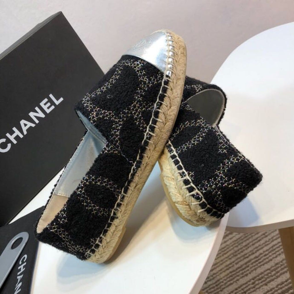 Chanel Wool and Lambskin Toe Espadrilles Spring/Summer Collection Act 2 Black/Silver