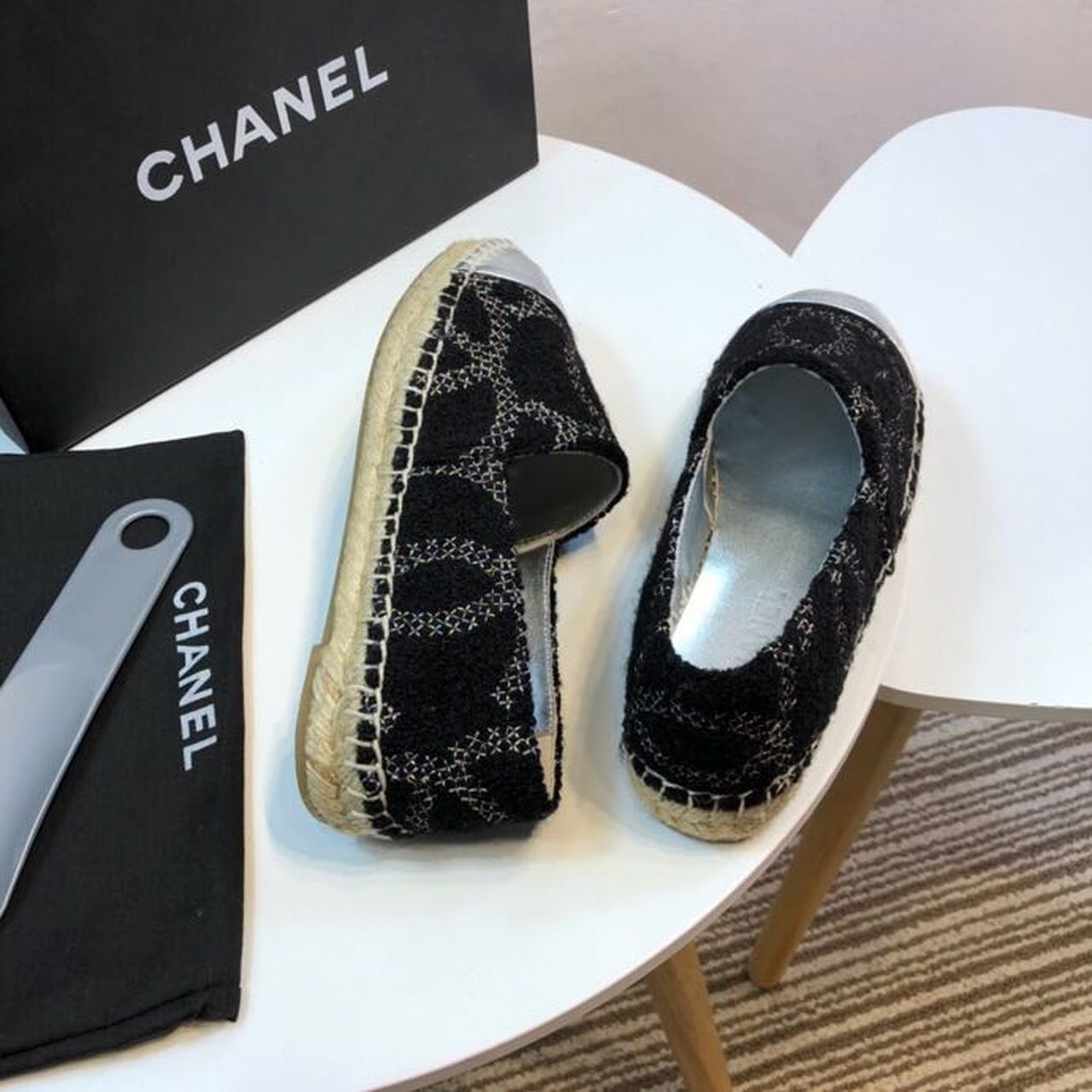 Chanel Wool and Lambskin Toe Espadrilles Spring/Summer Collection Act 2 Black/Silver