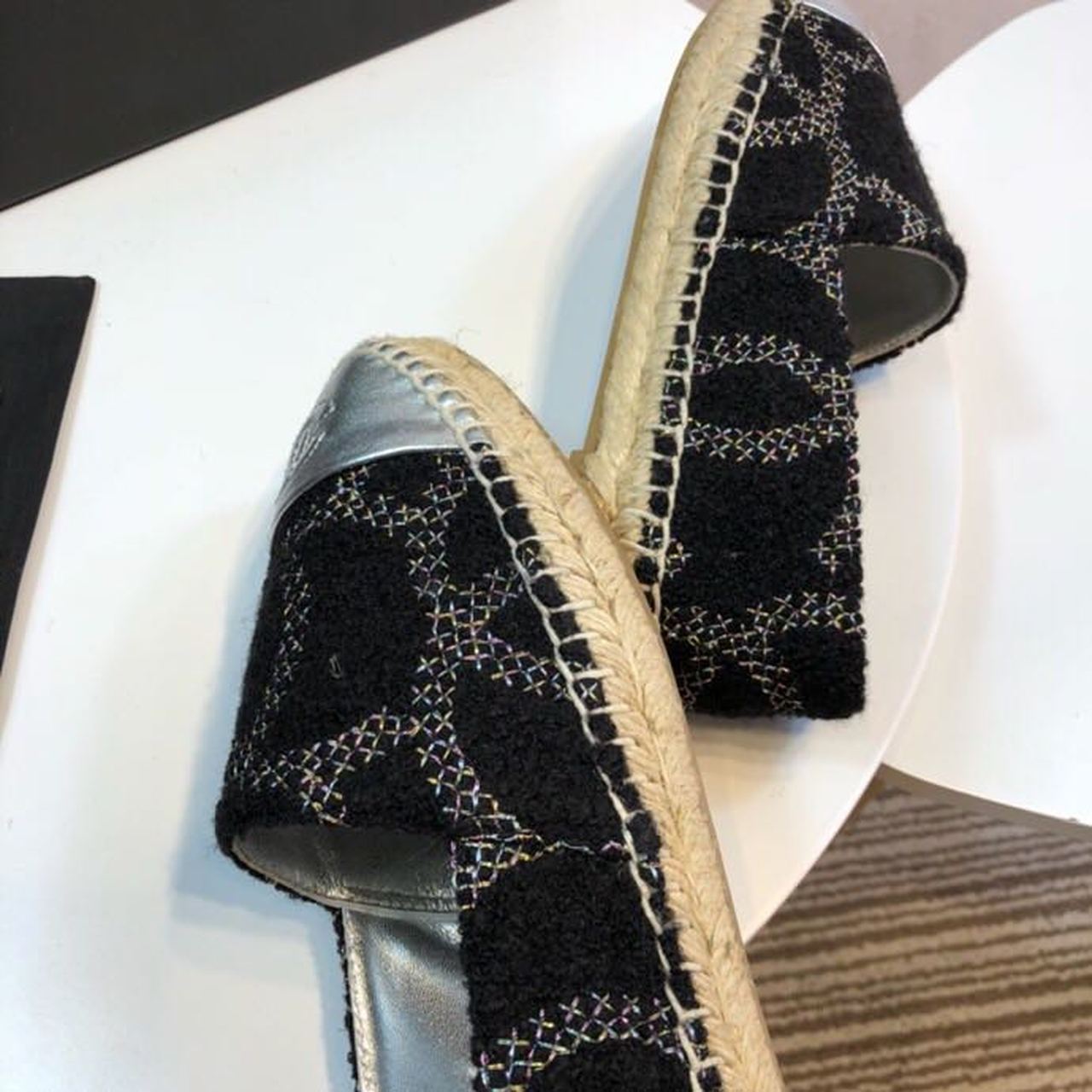Chanel Wool and Lambskin Toe Espadrilles Spring/Summer Collection Act 2 Black/Silver