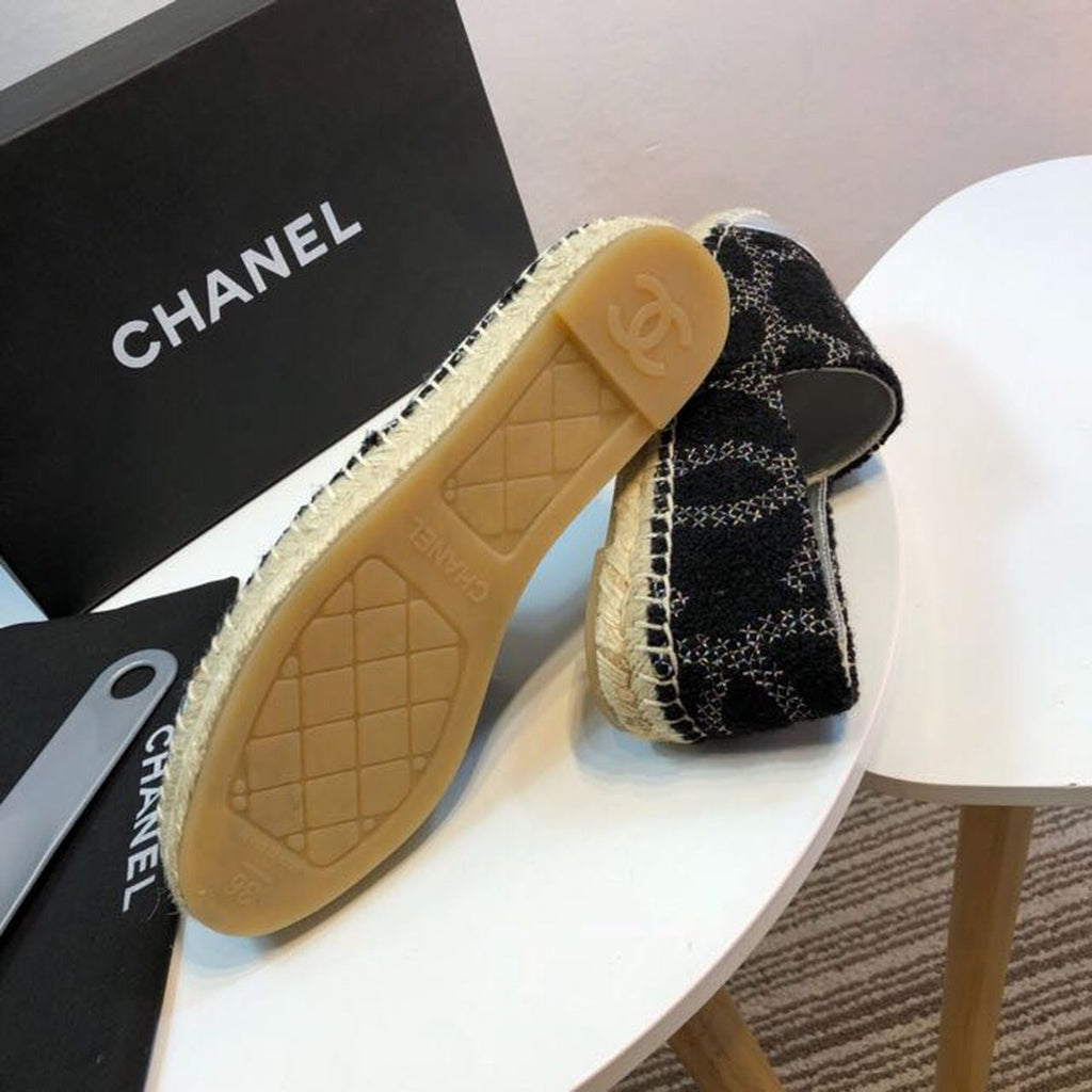 Chanel Wool and Lambskin Toe Espadrilles Spring/Summer Collection Act 2 Black/Silver
