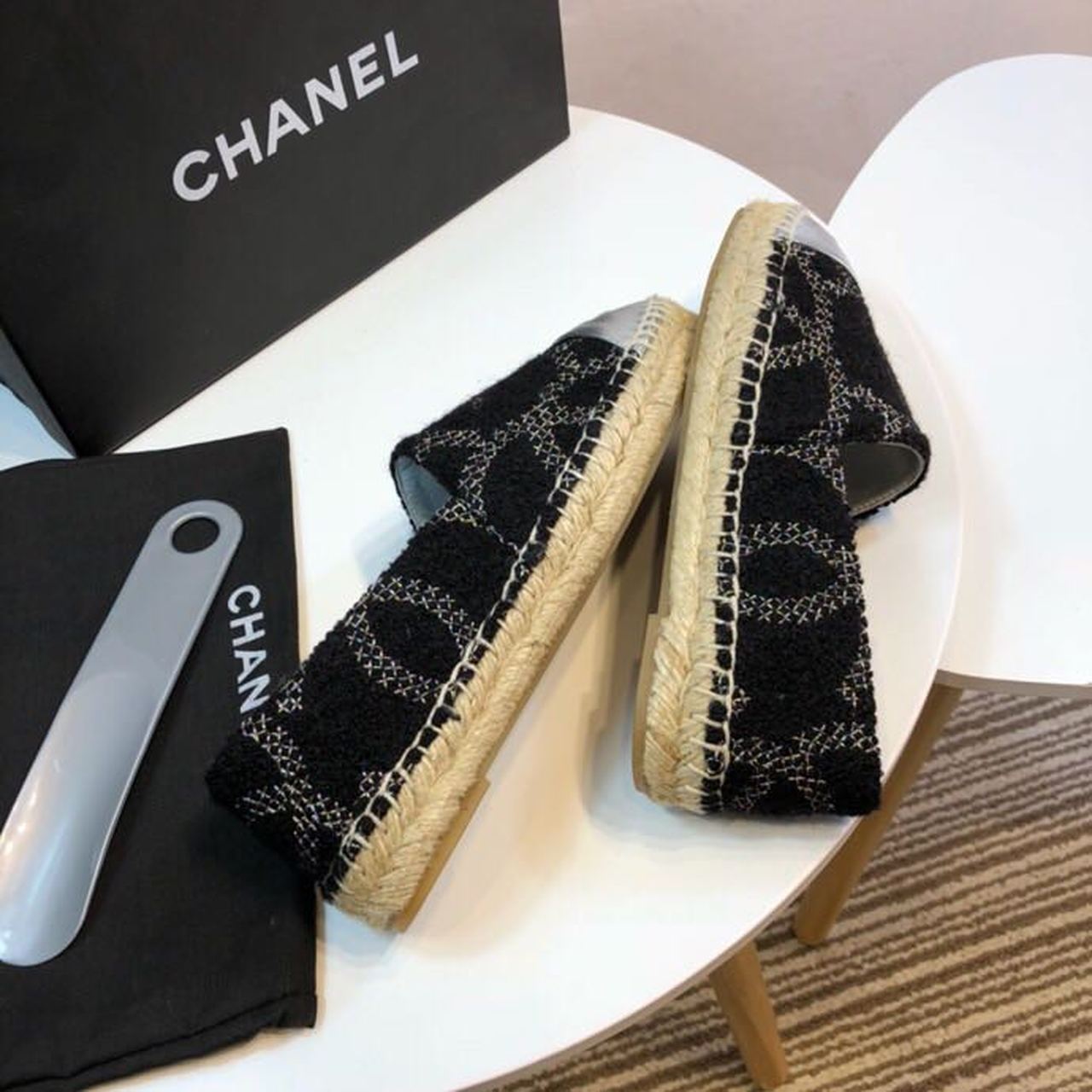 Chanel Wool and Lambskin Toe Espadrilles Spring/Summer Collection Act 2 Black/Silver