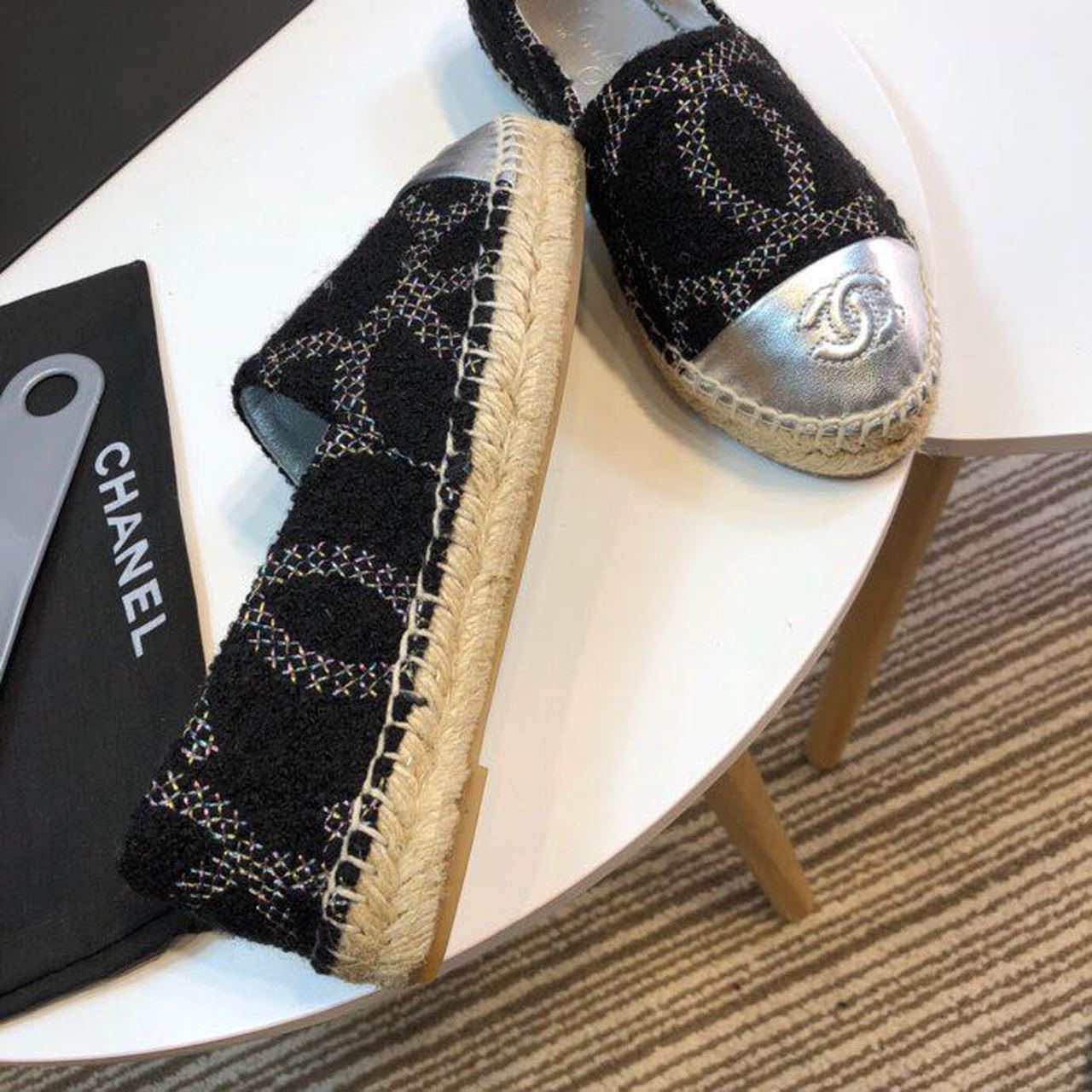 Chanel Wool and Lambskin Toe Espadrilles Spring/Summer Collection Act 2 Black/Silver