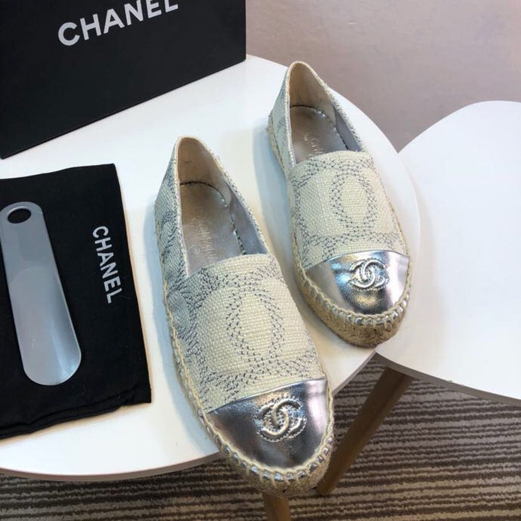 Chanel Tweed and Lambskin Toe Espadrilles Spring/Summer Collection Act 2 White/Silver