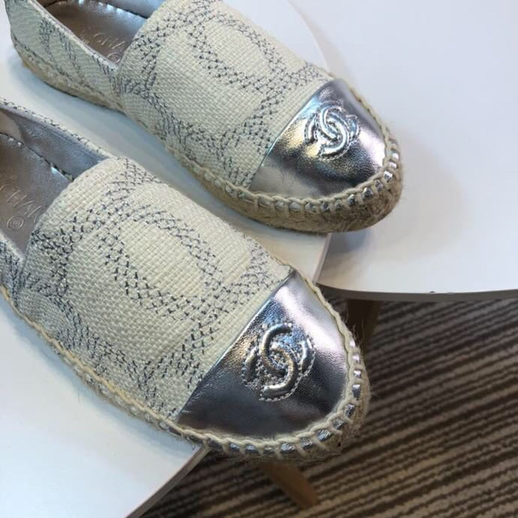 Chanel Tweed and Lambskin Toe Espadrilles Spring/Summer Collection Act 2 White/Silver