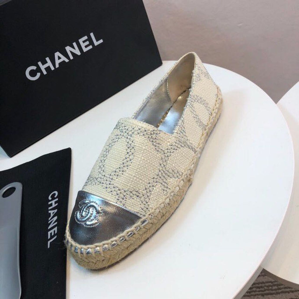Chanel Tweed and Lambskin Toe Espadrilles Spring/Summer Collection Act 2 White/Silver