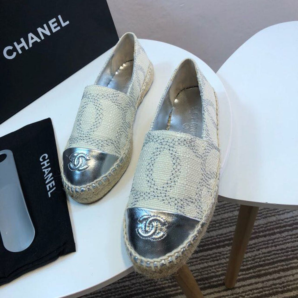 Chanel Tweed and Lambskin Toe Espadrilles Spring/Summer Collection Act 2 White/Silver