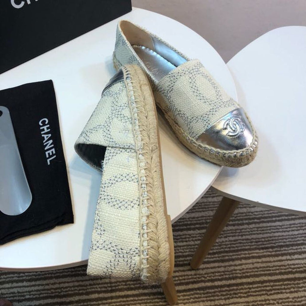 Chanel Tweed and Lambskin Toe Espadrilles Spring/Summer Collection Act 2 White/Silver
