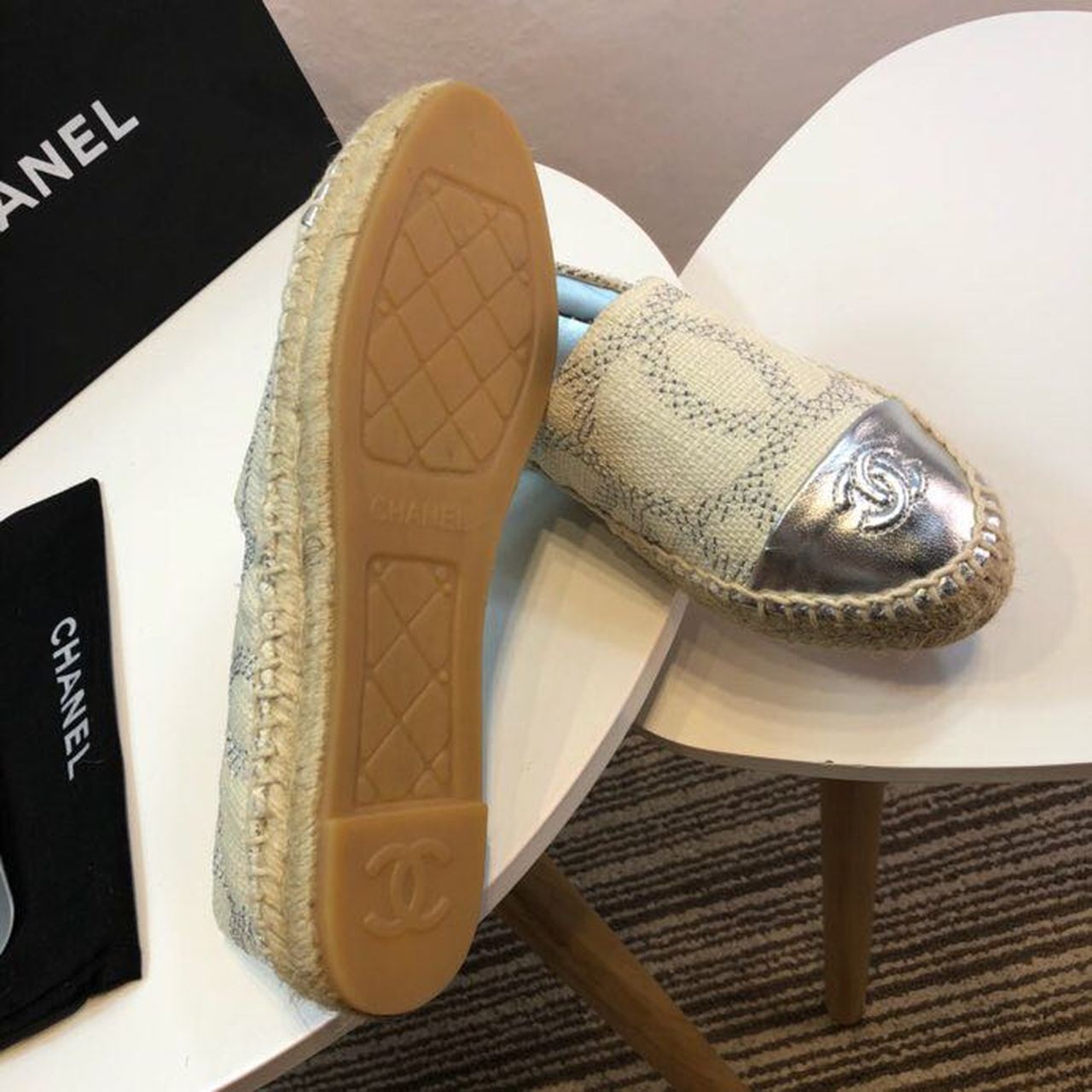 Chanel Tweed and Lambskin Toe Espadrilles Spring/Summer Collection Act 2 White/Silver