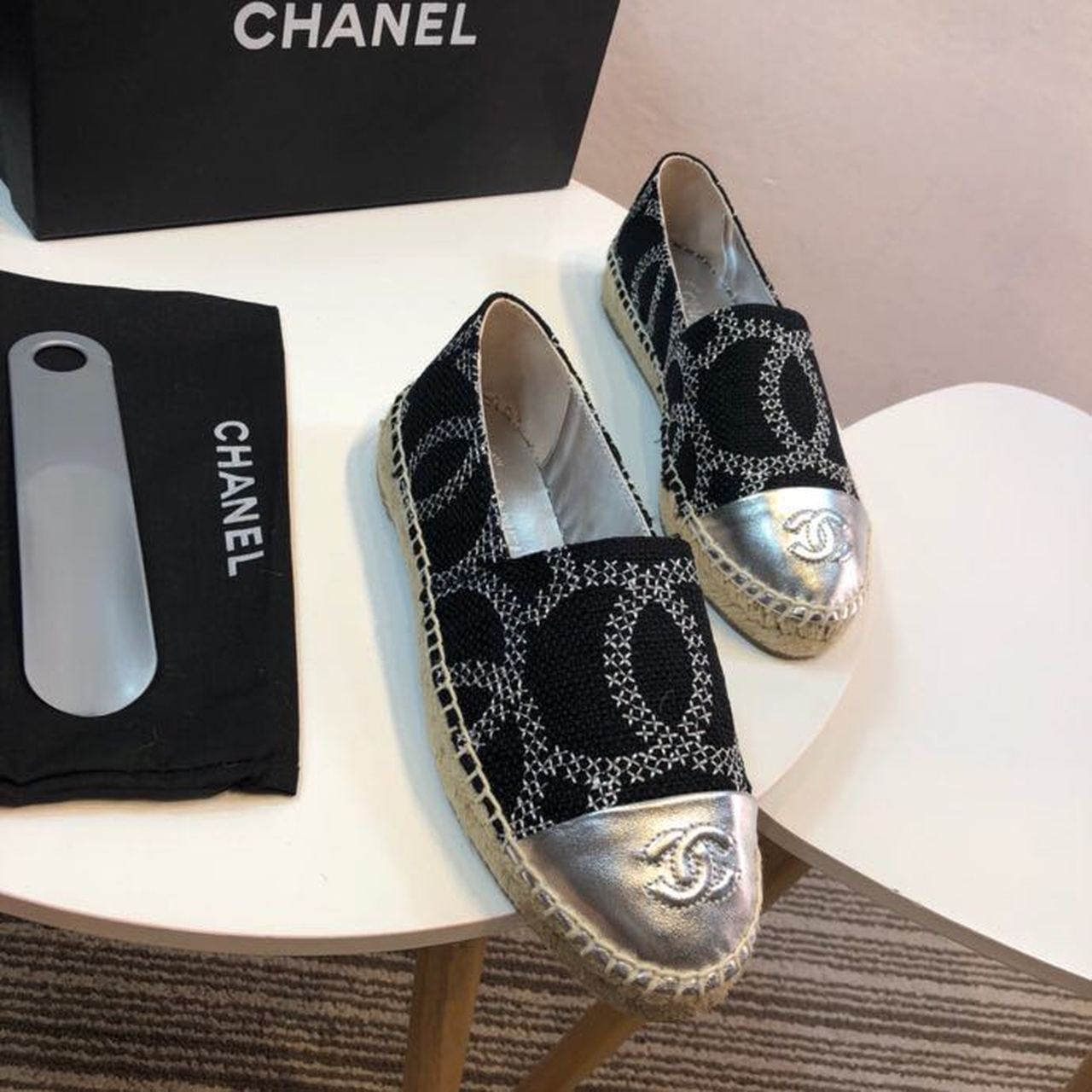 Chanel Tweed and Lambskin Toe Espadrilles Spring/Summer Collection Act 2 Black/Silver