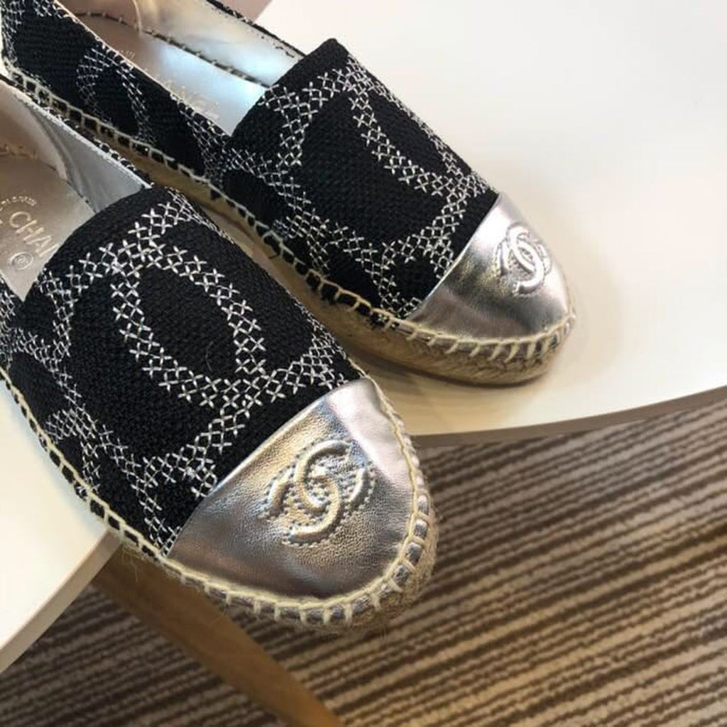 Chanel Tweed and Lambskin Toe Espadrilles Spring/Summer Collection Act 2 Black/Silver