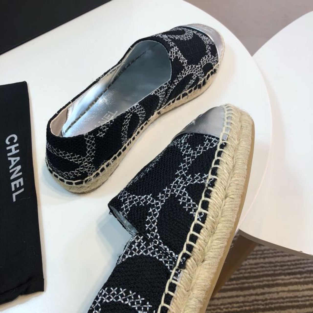 Chanel Tweed and Lambskin Toe Espadrilles Spring/Summer Collection Act 2 Black/Silver