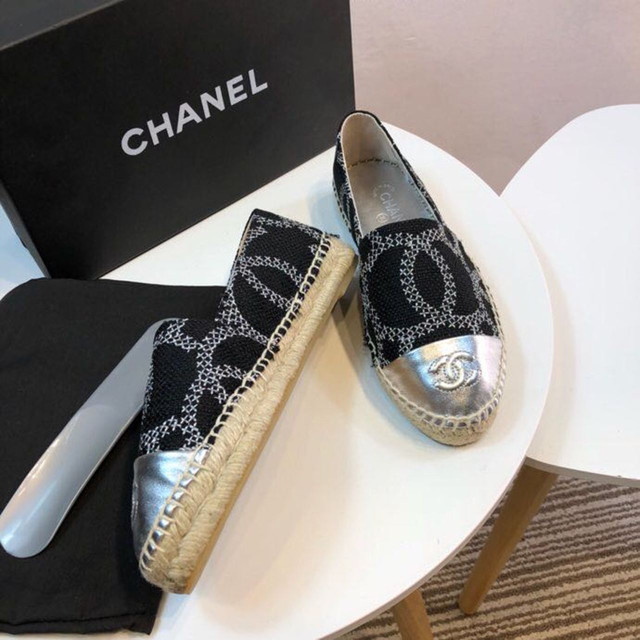 Chanel Tweed and Lambskin Toe Espadrilles Spring/Summer Collection Act 2 Black/Silver