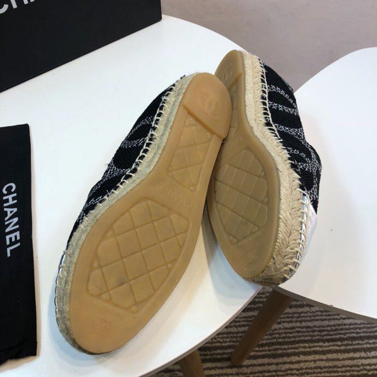 Chanel Tweed and Lambskin Toe Espadrilles Spring/Summer Collection Act 2 Black/Silver