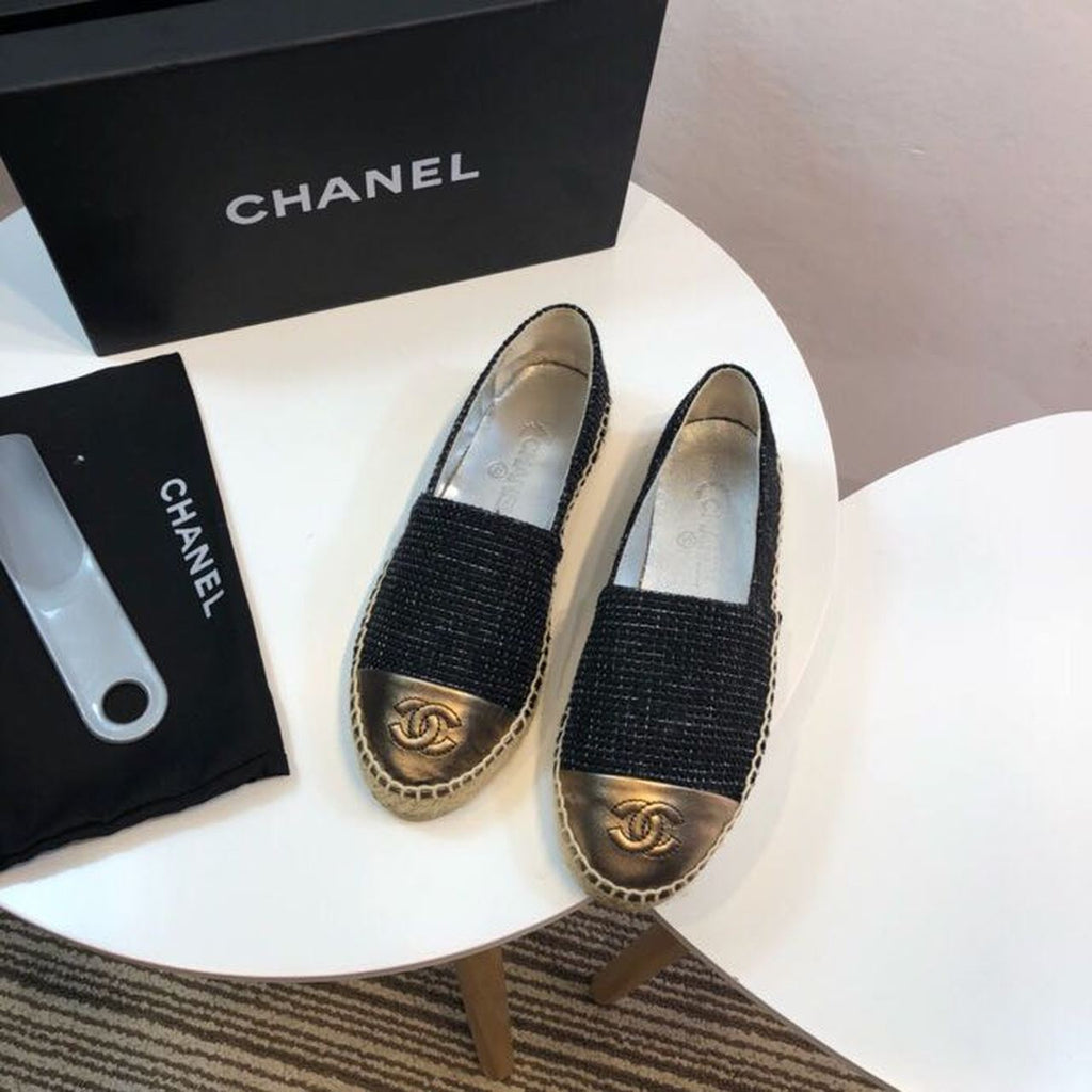 Chanel Tweed and Lambskin Toe Espadrilles Spring/Summer Collection Act 2 Black/Metallic