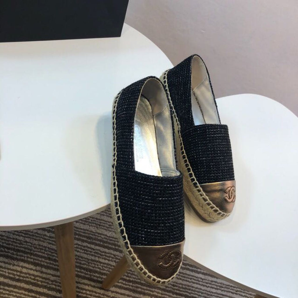 Chanel Tweed and Lambskin Toe Espadrilles Spring/Summer Collection Act 2 Black/Metallic