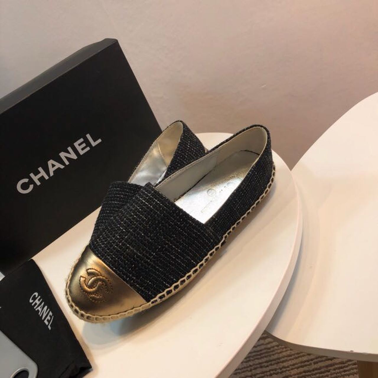 Chanel Tweed and Lambskin Toe Espadrilles Spring/Summer Collection Act 2 Black/Metallic