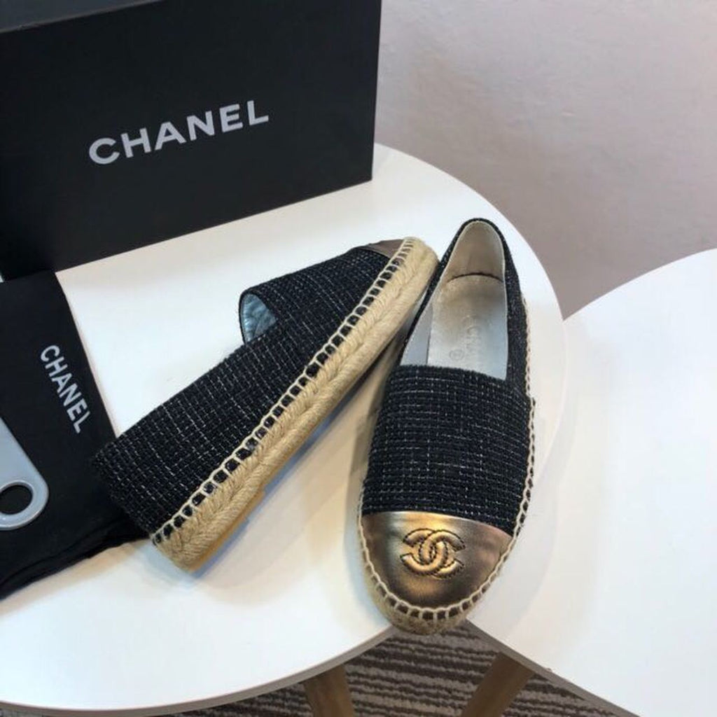 Chanel Tweed and Lambskin Toe Espadrilles Spring/Summer Collection Act 2 Black/Metallic