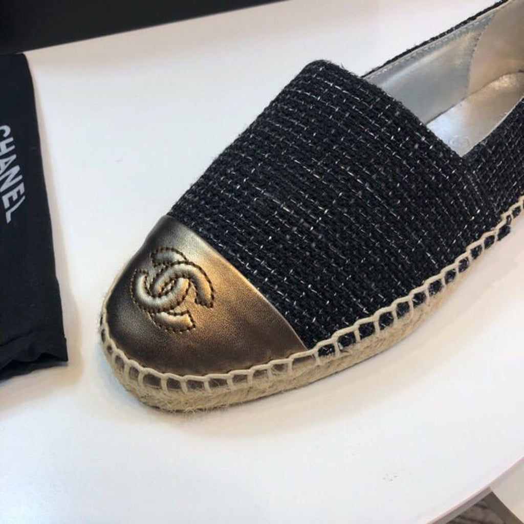 Chanel Tweed and Lambskin Toe Espadrilles Spring/Summer Collection Act 2 Black/Metallic