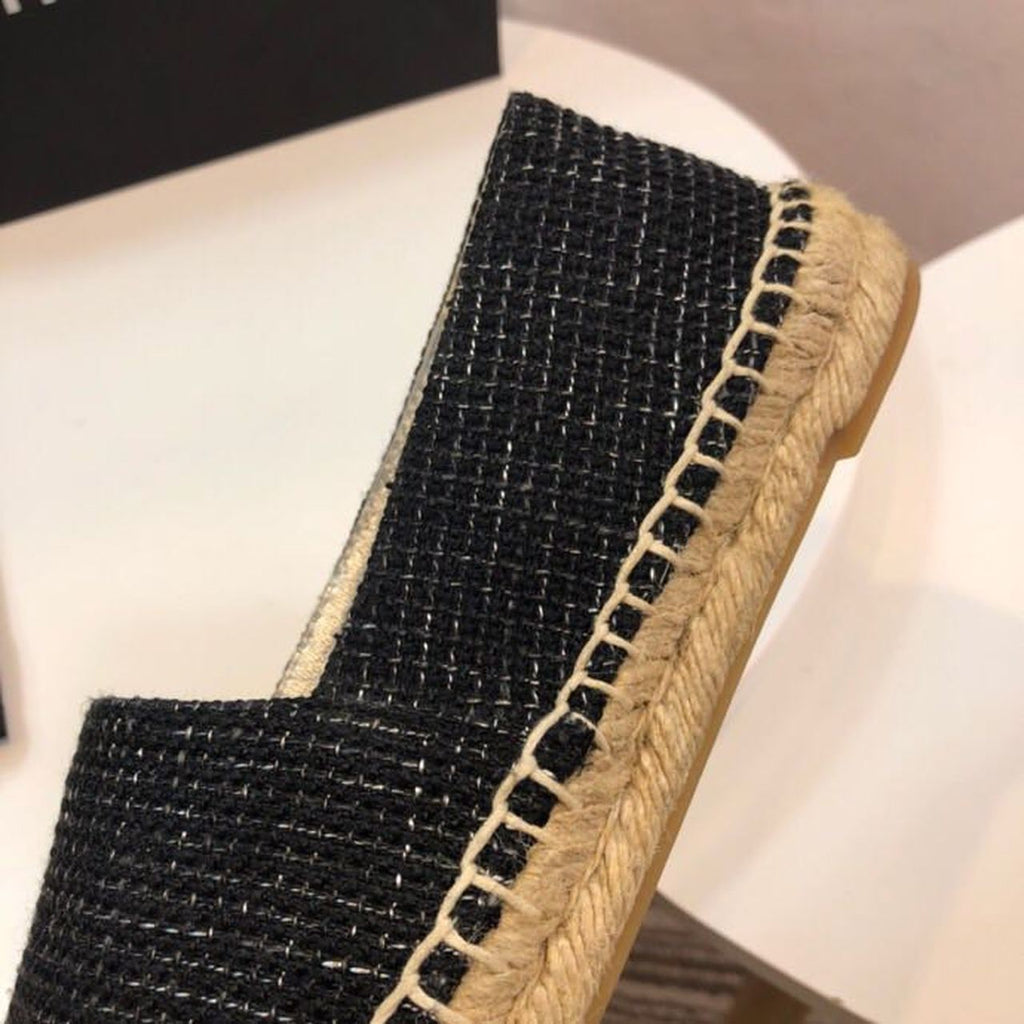 Chanel Tweed and Lambskin Toe Espadrilles Spring/Summer Collection Act 2 Black/Metallic