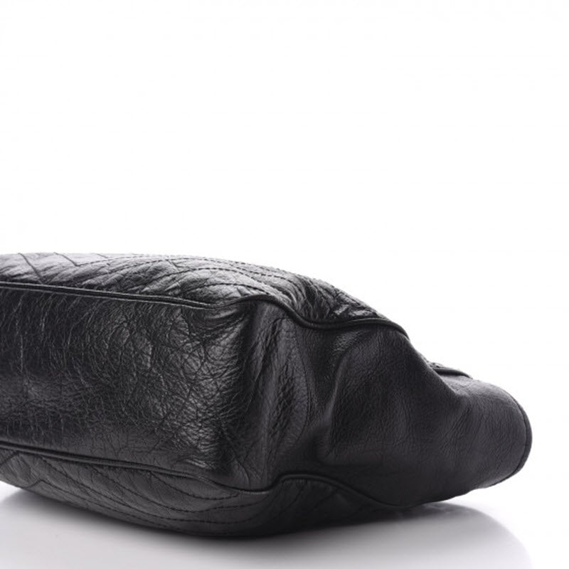 Saint Laurent Niki Crinkled Matelasse Monogram Large Shopping Black Calfskin Leather Tote