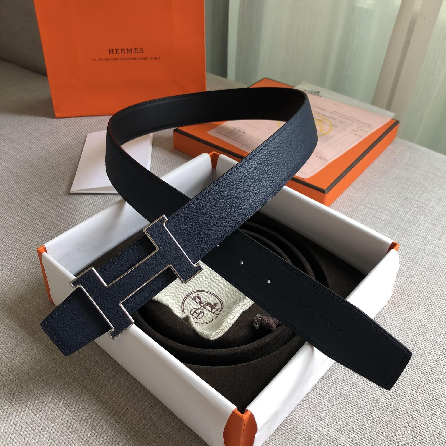 Hermes H Guillochee Belt Buckle & Reversible Leather Strap Black