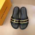 Louis Vuitton Single Strap Mules Mens Sandals Canvas Spring/Summer Collection Black/Gold