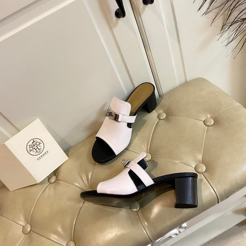Hermes Blossom Mule White
