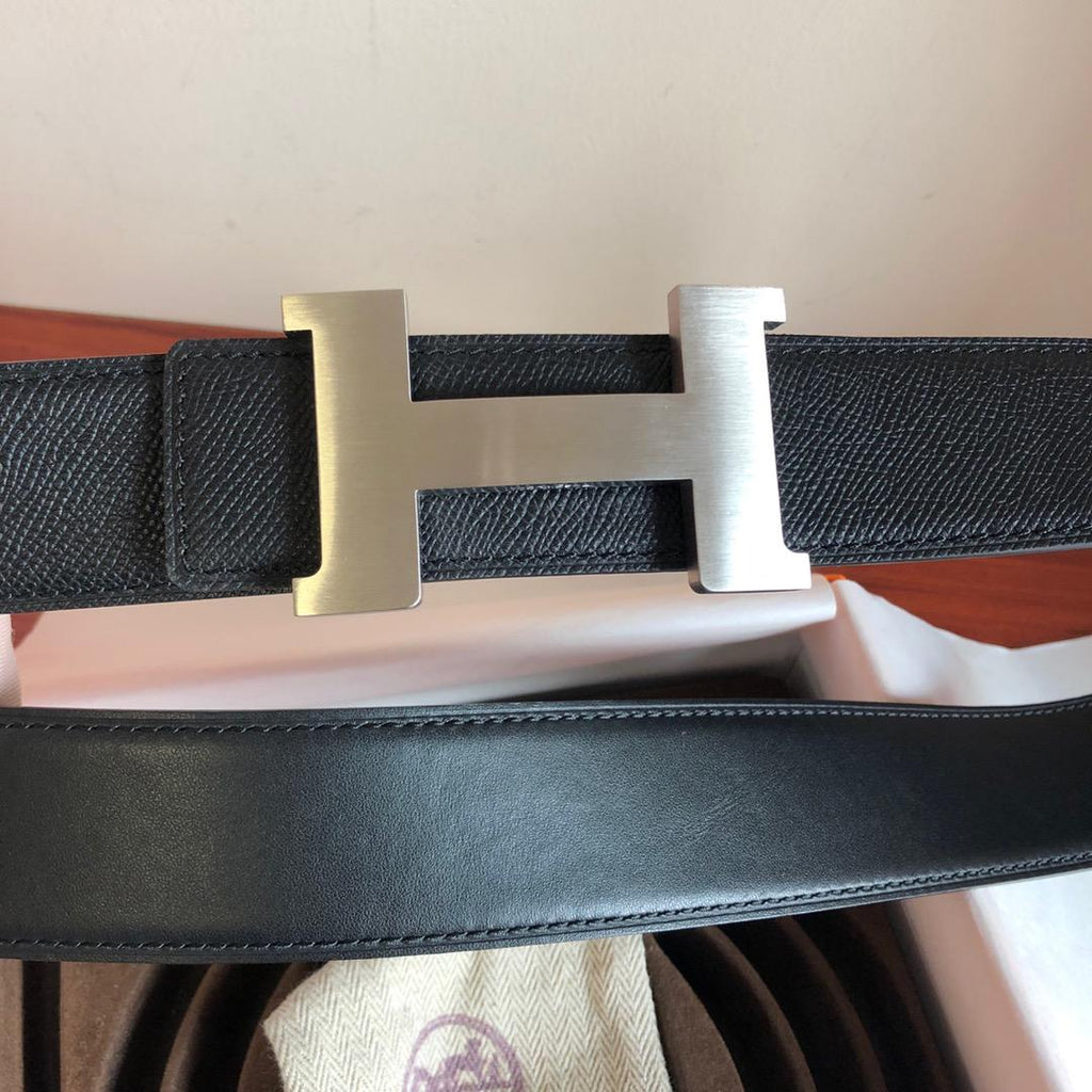 Hermes Mini Constance Guillochee Belt Buckle & Reversible Leather Strap Black
