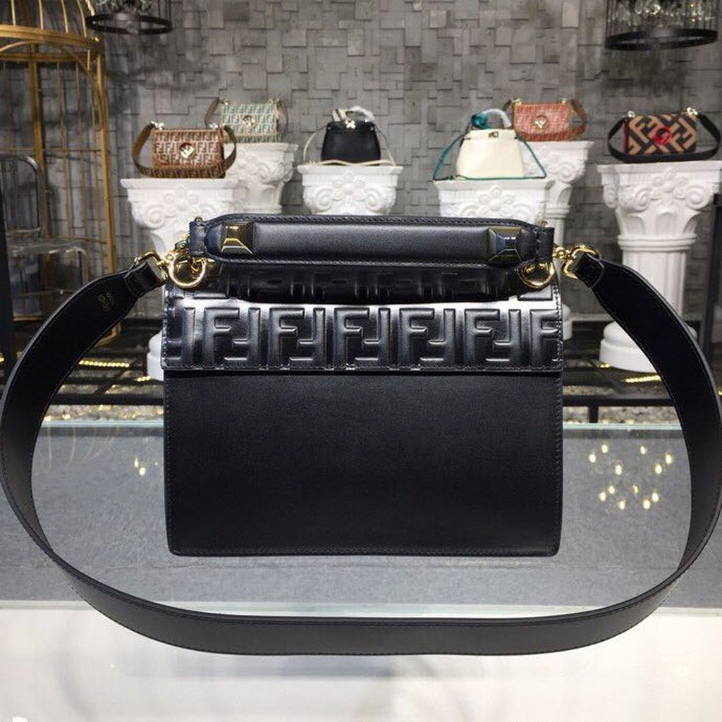 Fendi FF Embossed Kan I Bag 25cm Calfskin Leather Pre-Fall Collection, Black