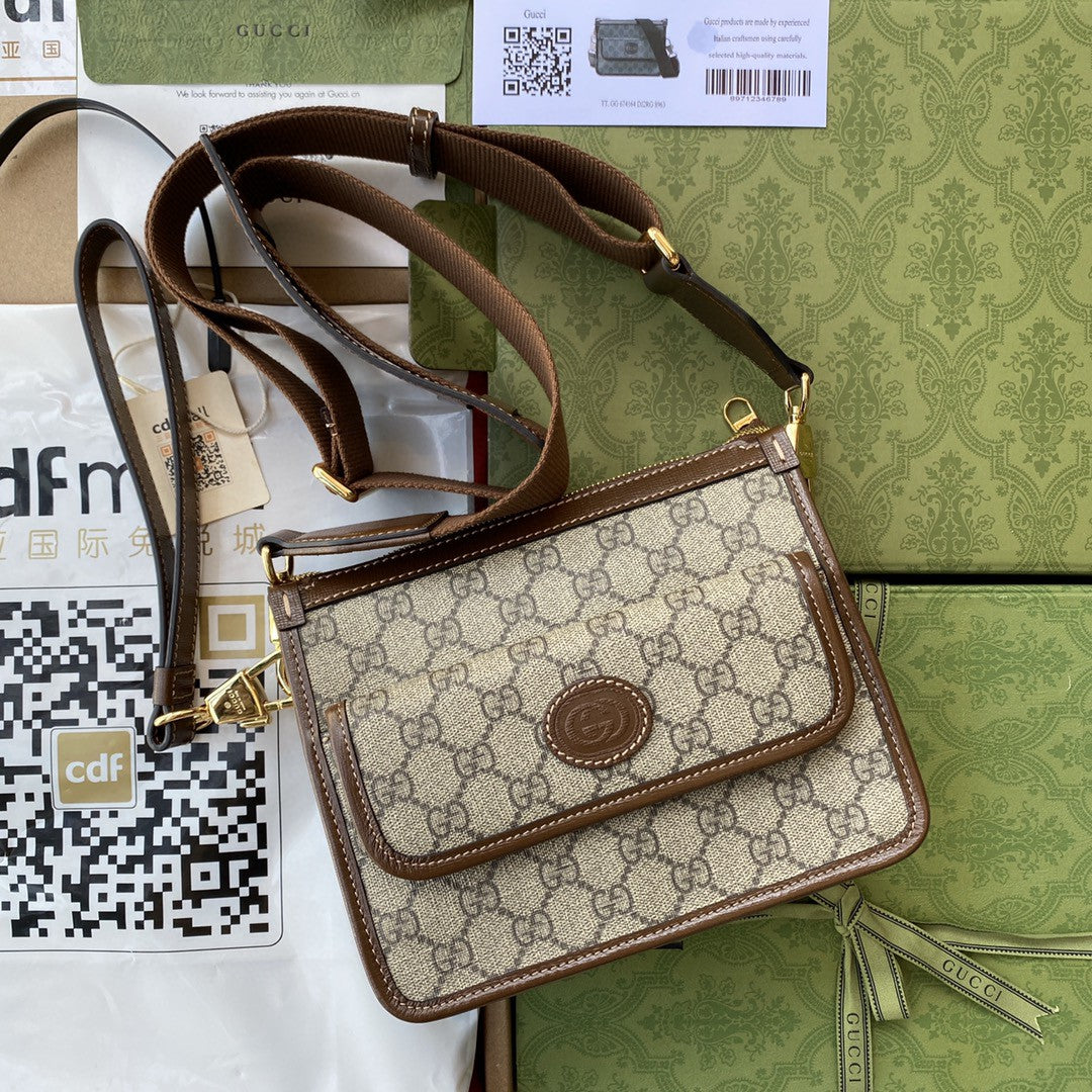 Gucci Messenger Bag With Interlocking G 21cm Beige
