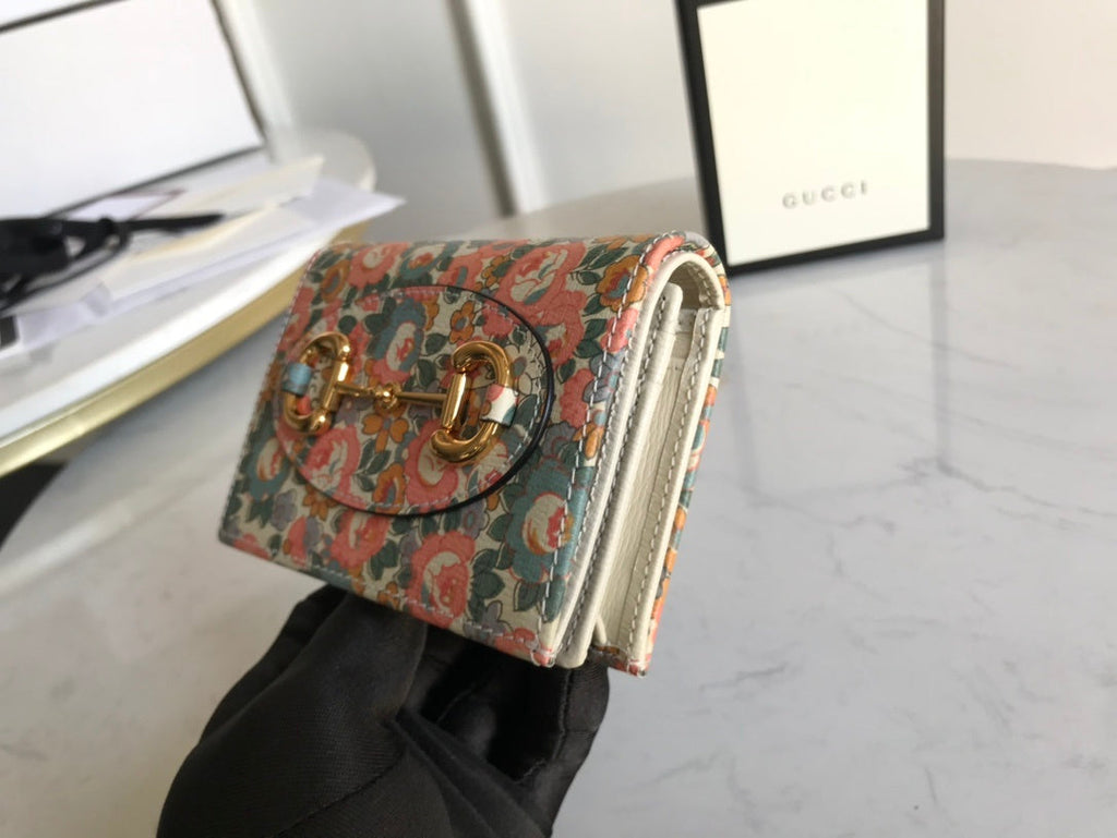Gucci Horsebit 1955 Flora Card Case Wallet 11cm