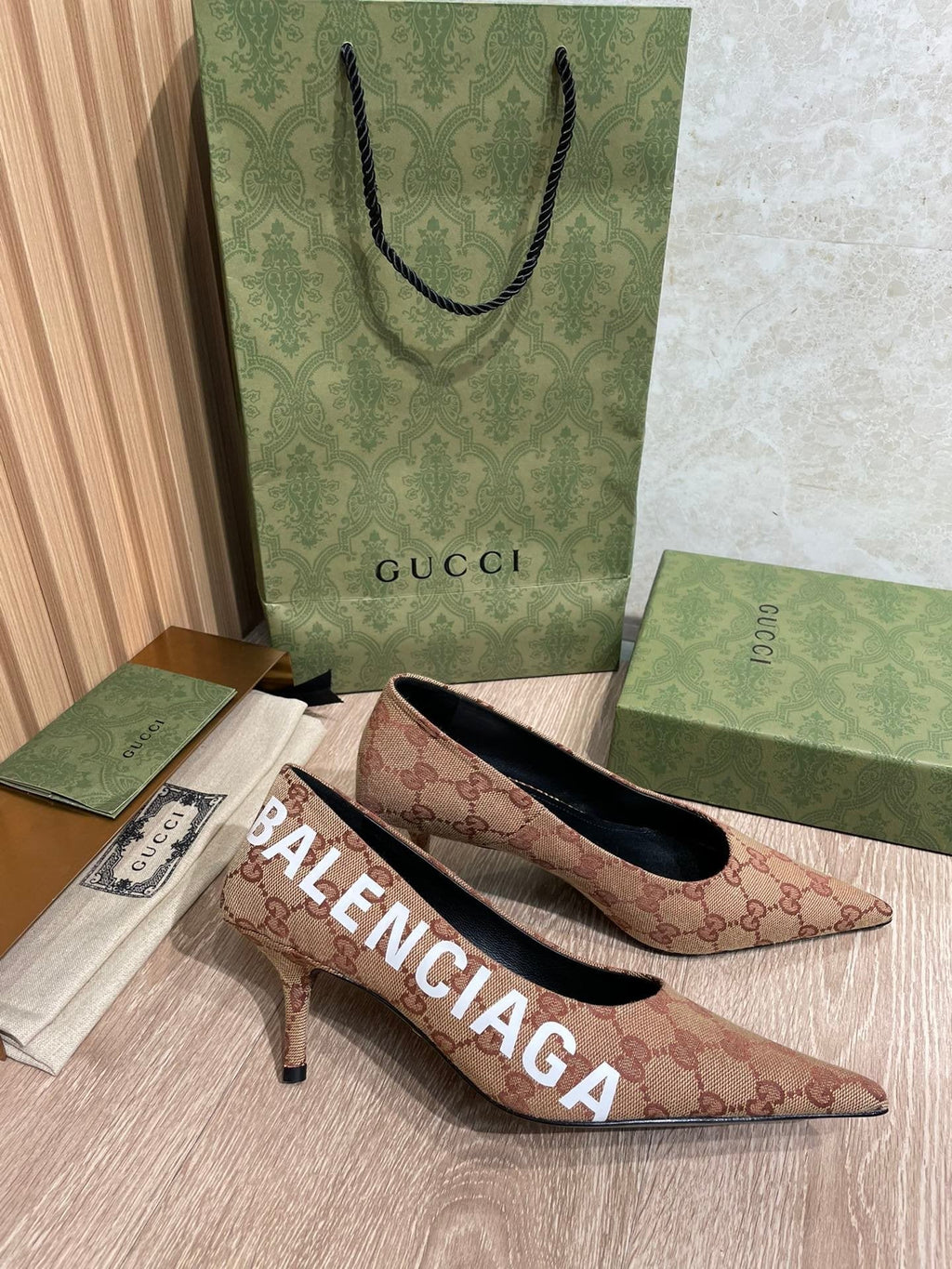 Gucci Balenciaga The Hacker Project Square Knife Pump Brown