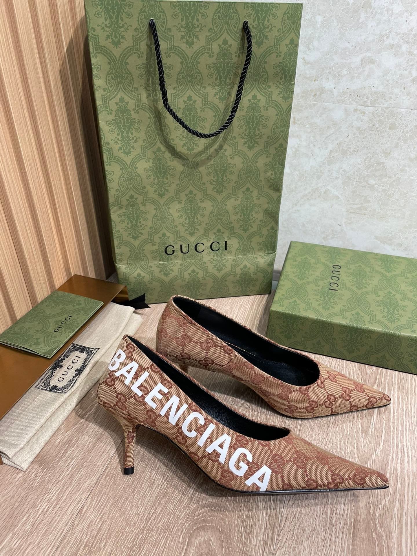 Gucci Balenciaga The Hacker Project Square Knife Pump Brown