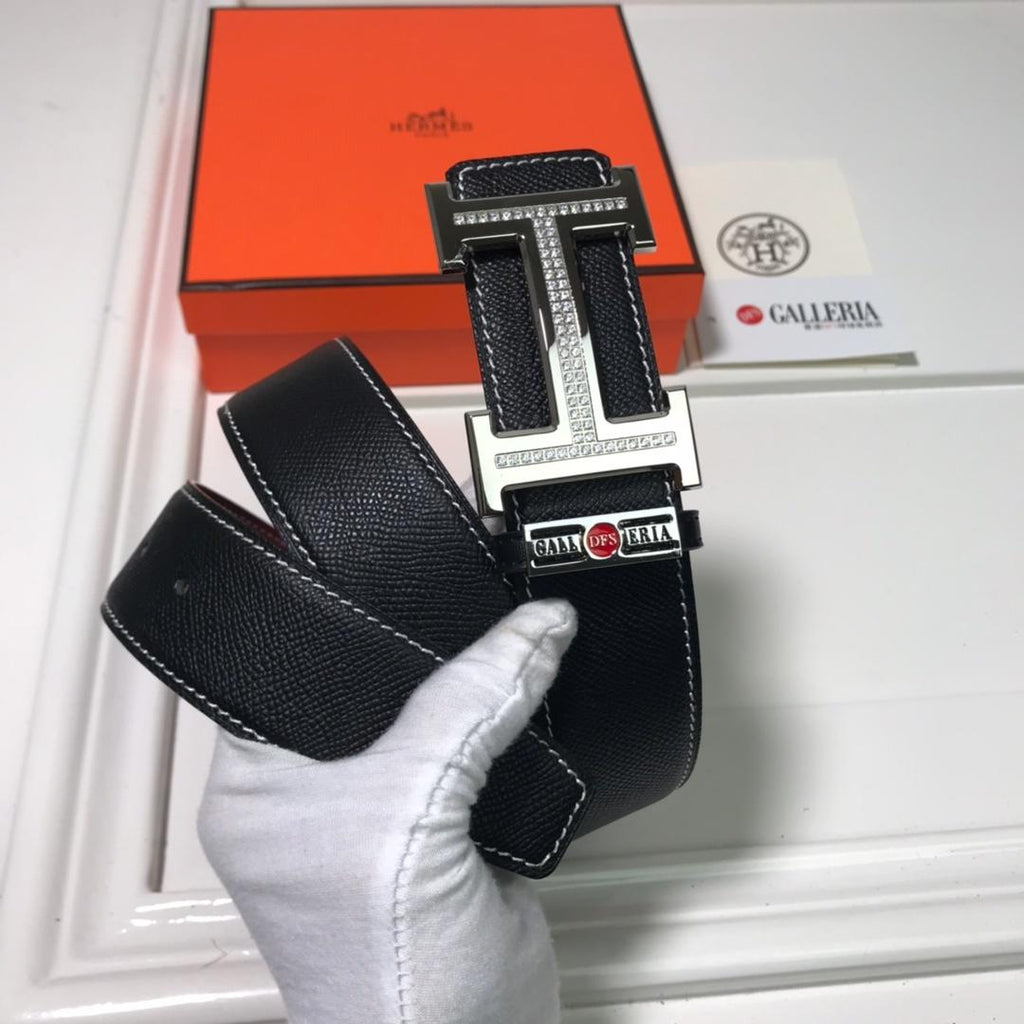 Hermes Focus Belt Buckle & Reversible Leather Strap Black