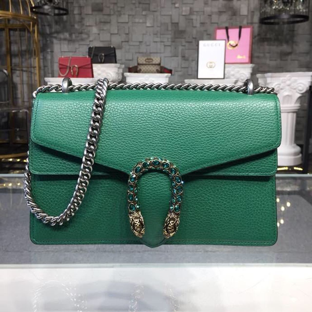 Gucci Dionysus Crystal Shoulder Bag 28cm 400249 Calfskin Leather Spring/Summer Collection, Green