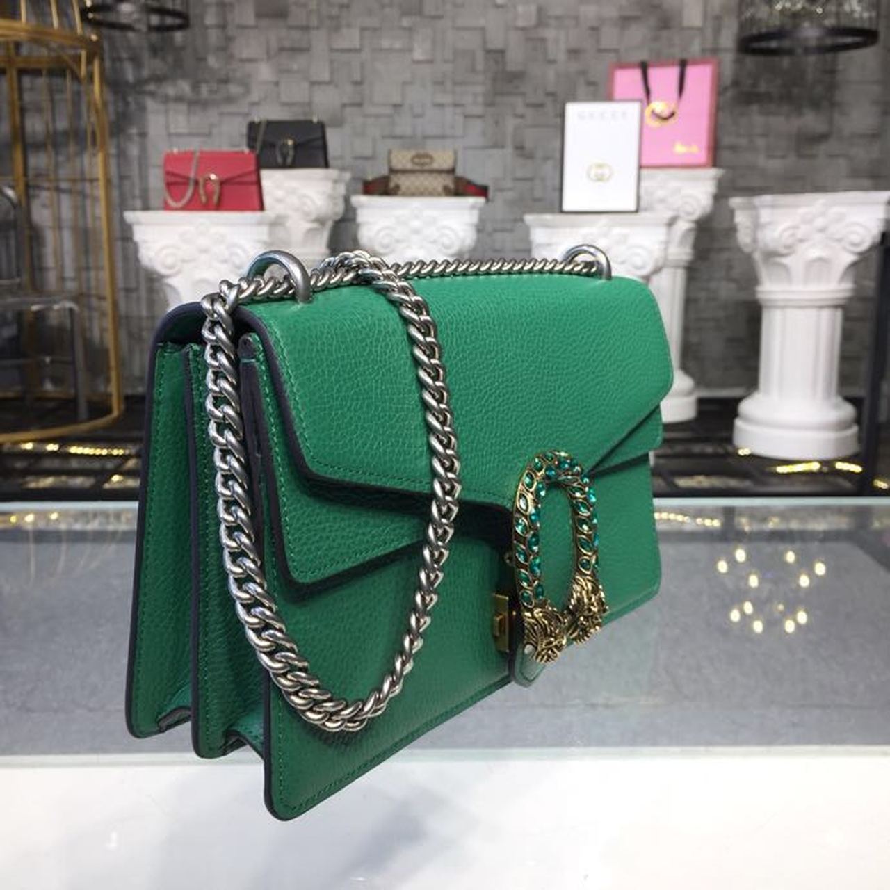 Gucci Dionysus Crystal Shoulder Bag 28cm 400249 Calfskin Leather Spring/Summer Collection, Green