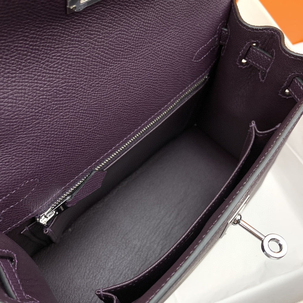 Hermes Kelly 25 Togo Silver Hardware Dark Purple