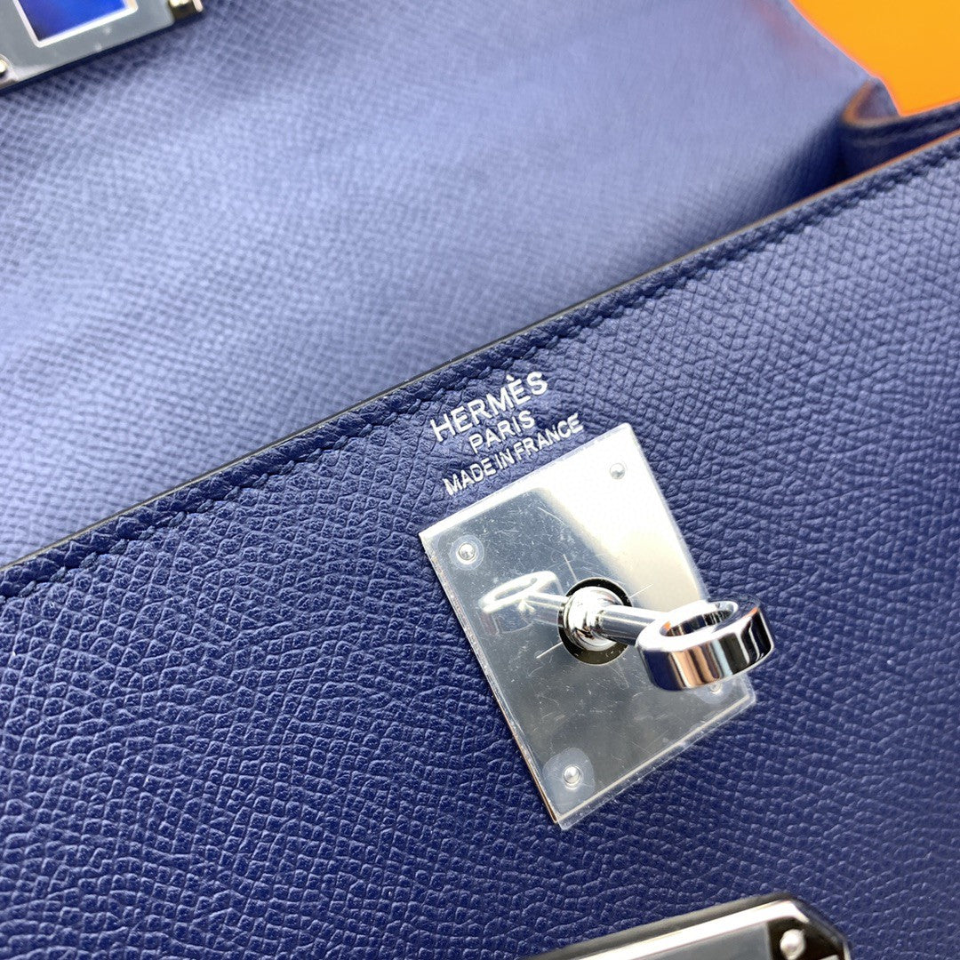 Hermes Kelly 28 Togo Silver Hardware Blue