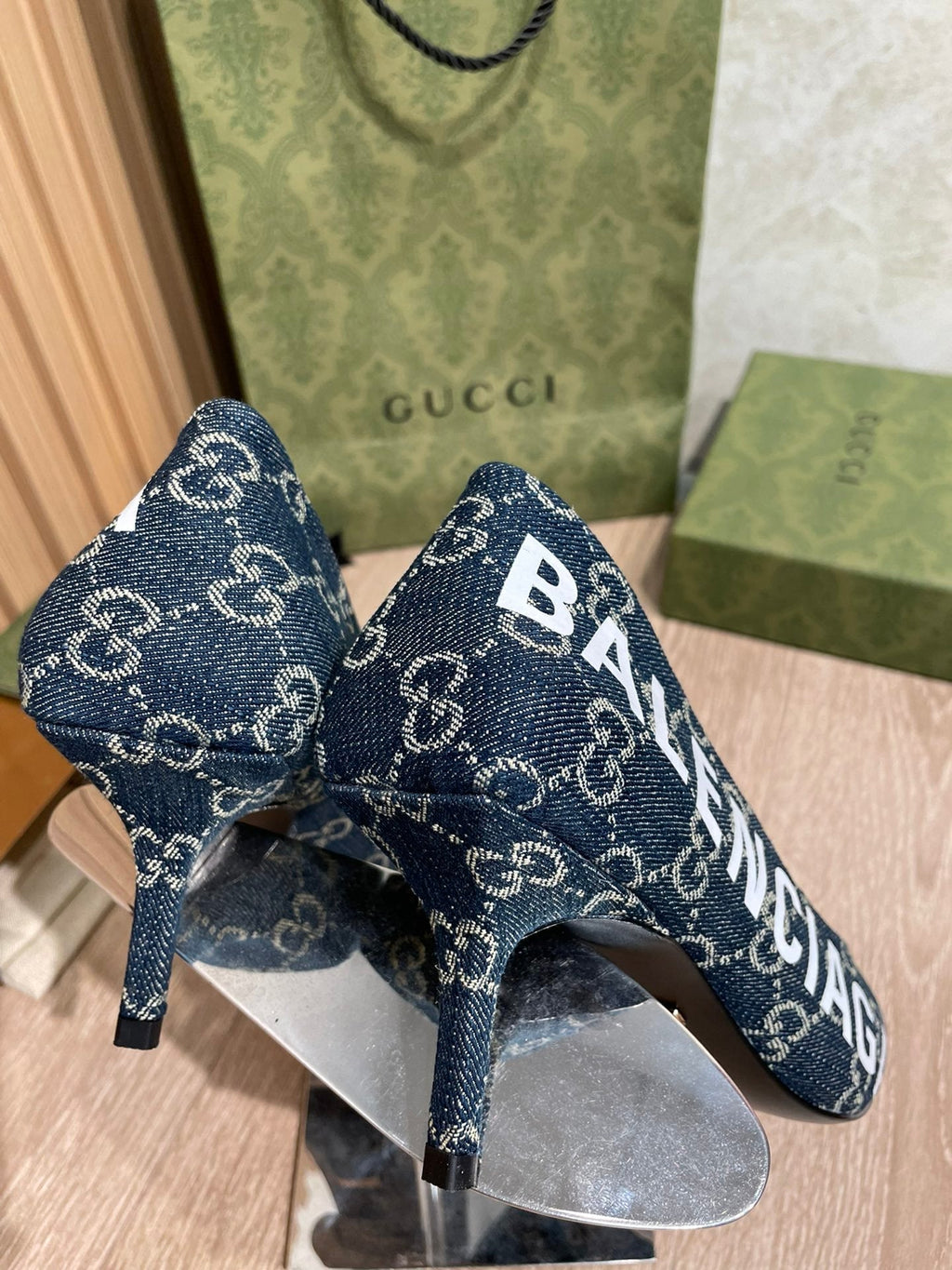 Gucci Balenciaga The Hacker Project Square Knife Pump Blue