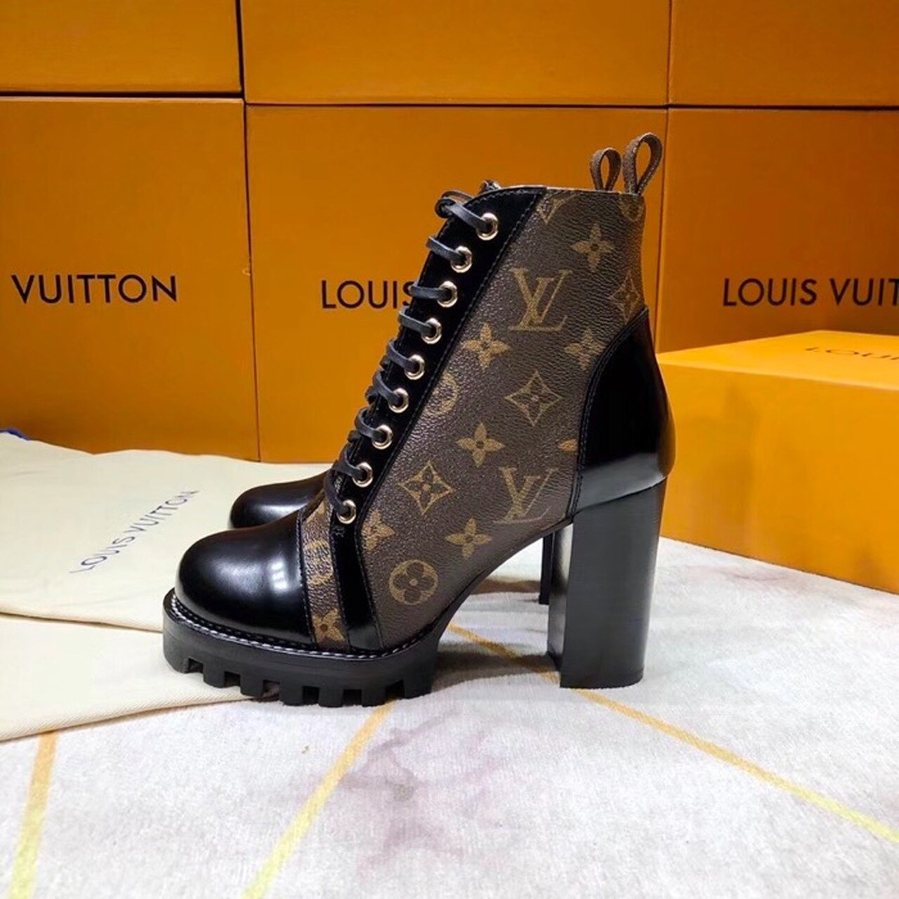Louis Vuitton Star Trail Ankle Monogram Canvas Boot Calfskin Leather Fall/Winter Collection Black