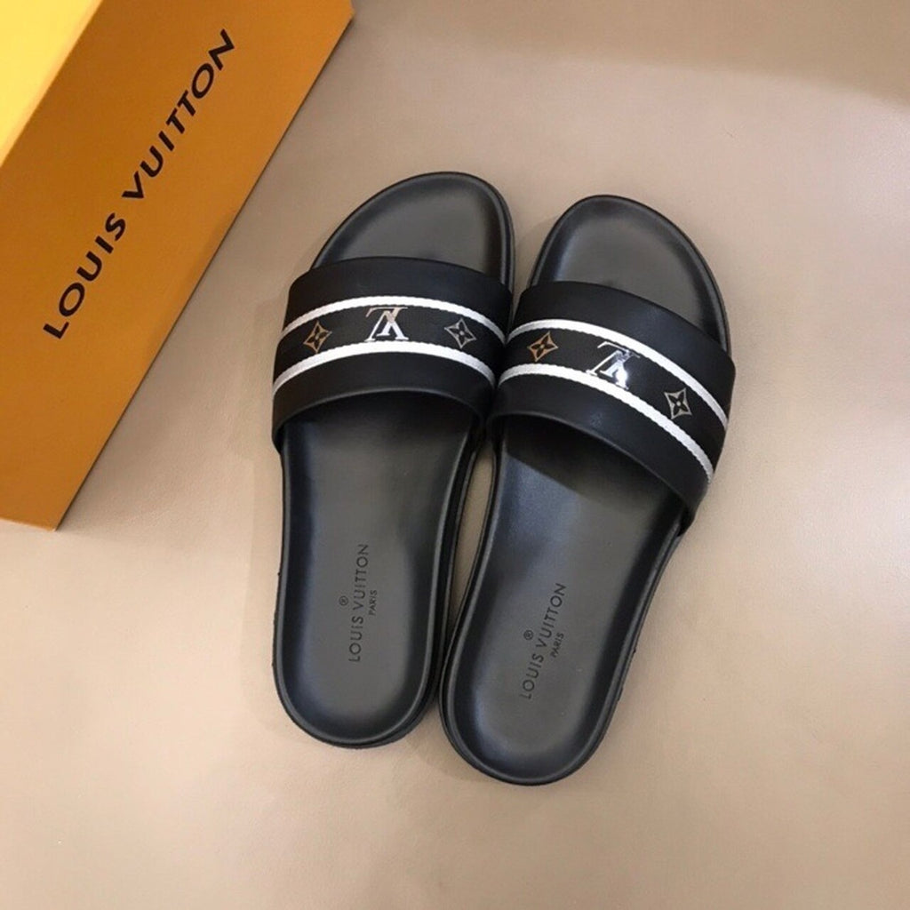 Louis Vuitton Single Strap Mules Mens Sandals Canvas Spring/Summer Collection Black/Silver