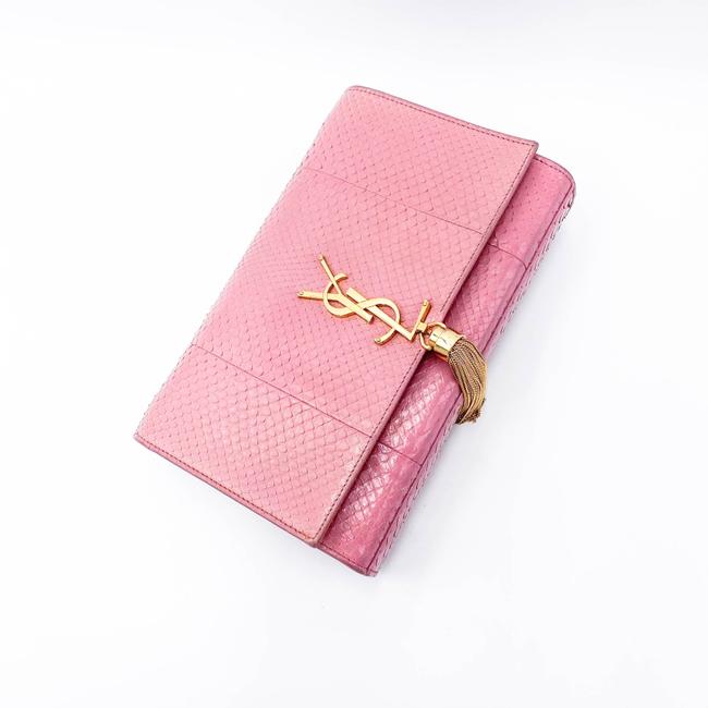 Saint Laurent Monogram Kate Medium Monogram Snakeskin Pink Leather Shoulder Bag