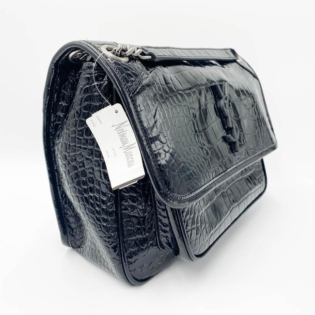 Saint Laurent Niki Medium Crocodile-embossed Black Patent Leather Shoulder Bag