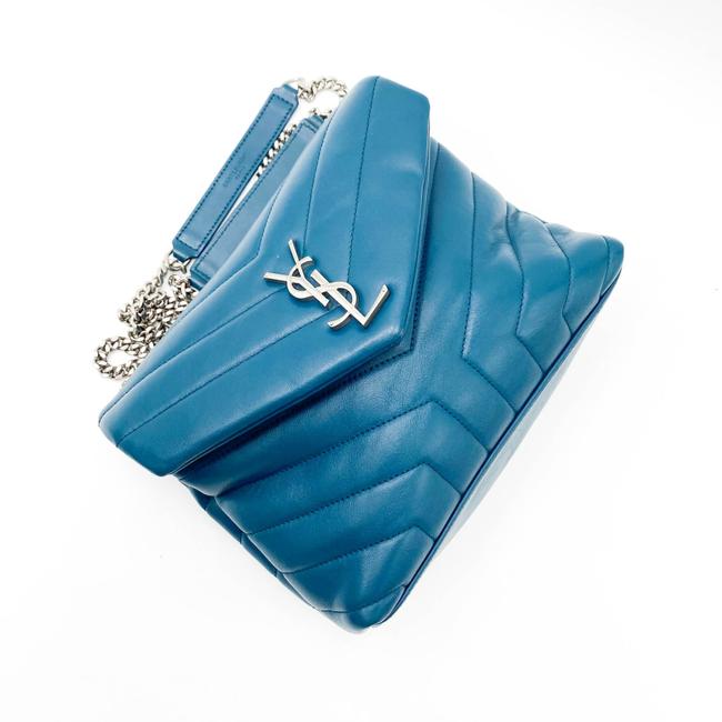 Saint Laurent Monogram Loulou Calfskin Y Quilted Monogram Small Chain Satchel Blue Leather Shoulder Bag